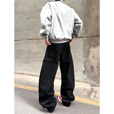 2025美式复古阔腿宽松弯刀裤男解构设计黑色小众高街直筒牛仔裤，男装牛仔裤，四季星座505