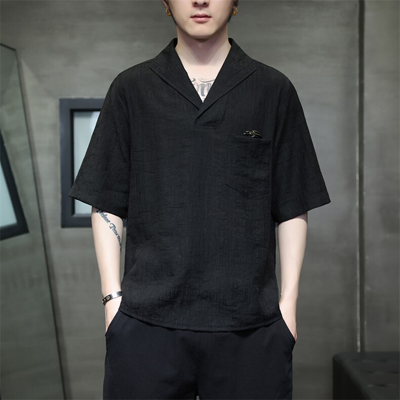 新中式立领风潮T恤短袖民族服饰刺绣汉服时尚唐装T2416-P65,男装T恤,电商A227
