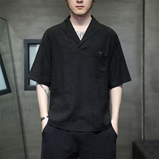 新中式立领风潮T恤短袖民族服饰刺绣汉服时尚唐装T2416-P65，男装T恤，电商A227