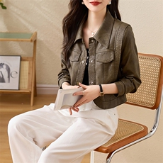 欧货皮衣外套女高级小众皮夹克蠢秋季新款洋气小个子短款皮上衣，女装皮衣，江南女神