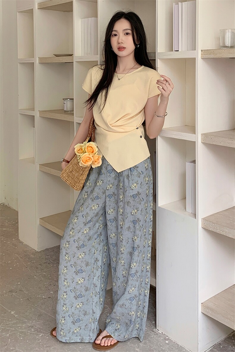 时尚休闲短袖阔腿裤套装女2025夏季新款显瘦松弛感穿搭2件套,女装套装/套裙,玖莱伊