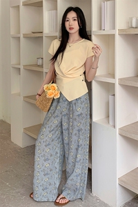时尚休闲短袖阔腿裤套装女2025夏季新款显瘦松弛感穿搭2件套图片