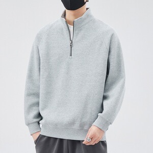 半拉链加绒卫衣男士秋季款新款宽松潮牌高级感立领加厚外套打底衫