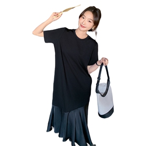 别致绝美网纱拼接t恤连衣裙女夏2025新款小众设计感宽松鱼尾长裙图片