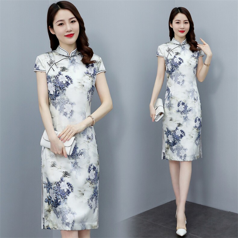 2022春夏季新款专柜品质真丝高奢时尚修身中长款婚礼旗袍连衣裙,女装汉服/婚纱/旗袍/礼服,媚琳依坊