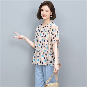 苎麻短袖t恤女夏装2022新款时尚宽松显瘦小衫休闲小个子妈妈上衣图片