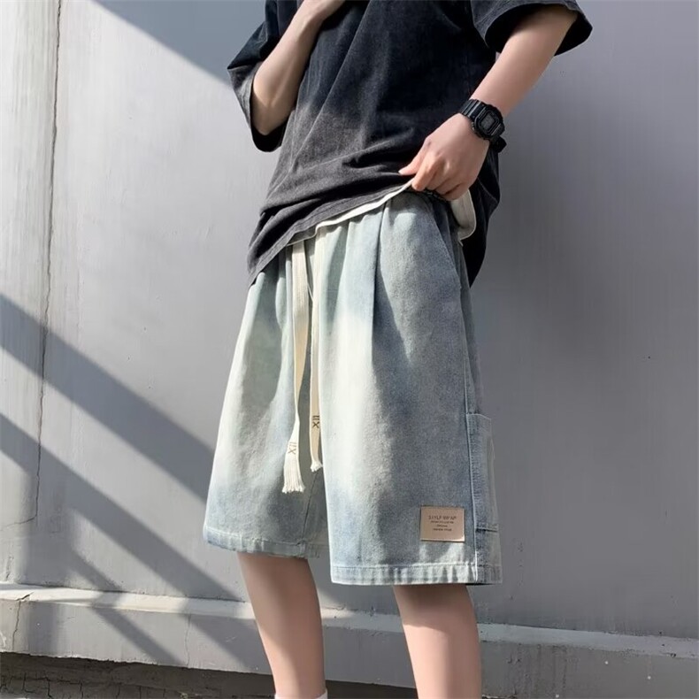 新款男夏美式复古水洗牛仔裤短裤时尚休闲宽松抽绳DK1089p36,男装牛仔裤,星座1013