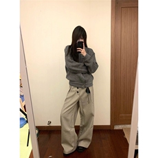 美式复古老钱棕千鸟格褶皱排扣A字阔腿西裤cleanfit通勤百搭长裤，男装西裤，星座506A