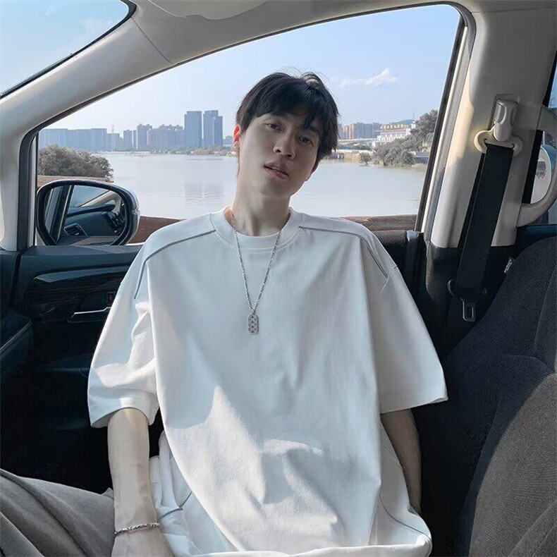 C543P38t恤男夏季美式高街重磅设计感拉链潮牌痞帅炸街宽松短袖，男装T恤，星座512-6