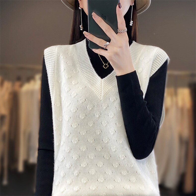 2024年秋季V领马甲女针织羊毛无袖休闲百搭，女装马甲，琳尚羊绒