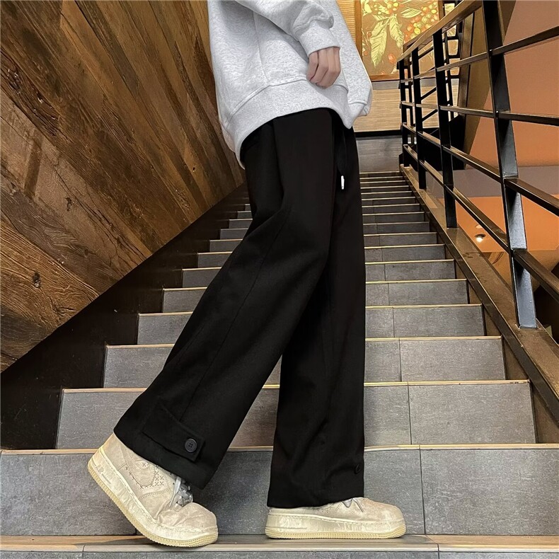 秋冬美式烟灰色毛呢裤男直筒宽松潮牌ins阔腿裤子P38,男装休闲裤,四季星座218-1