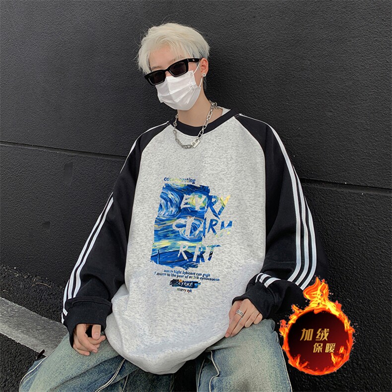 抖音得物供货提供视频秋冬重磅美式宽松织带圆领卫衣07159,男装卫衣,电商A486