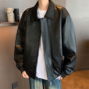 2024秋季新款港风美式潮牌有肩垫PU皮翻领夹克外套男 JK1306-P70图片