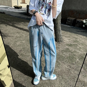 牛仔裤男宽松拖地裤子潮牌ins高街老爹裤扎染直筒阔腿裤N1308-p45图片