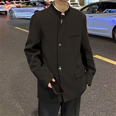 春款男中式立领西装风中山装西服十字架扣休闲外套JK1260P70，男装夹克，星座1013-1
