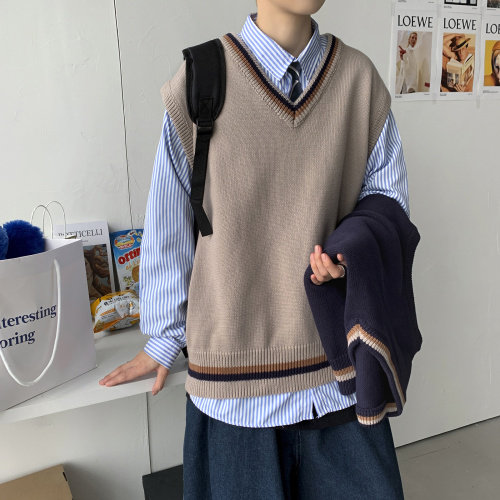 20秋冬 港风针织开衫V领毛衣马甲背心情侣JKDK学院风制服 W09/P55图片