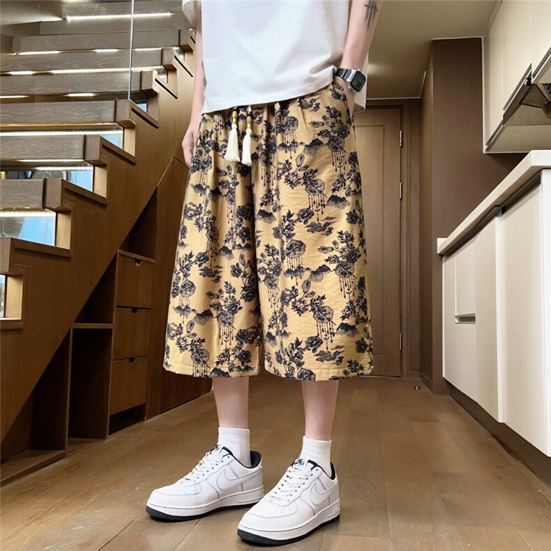 夏季冰丝薄款七分裤男超宽松休闲裤短裤风水墨A266-KZ770-P50图片