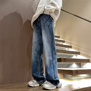 潮流水洗牛仔裤男2024春季美式高街vibe休闲裤子修身长裤图片