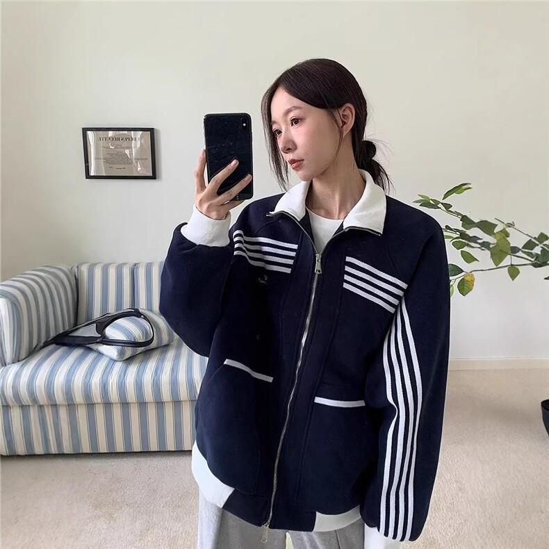 美式复古立领条纹运动外套男潮牌休闲棒球服百搭卫衣JK1420,女装短外套,星座516A