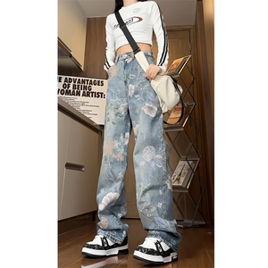 现货主推大满印花中性男女牛仔裤NB2525-P65 控88图片