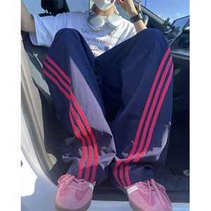 INS夏季新款美式运动三条杠冰丝宽松休闲裤B315-K24240-特p30控58图片