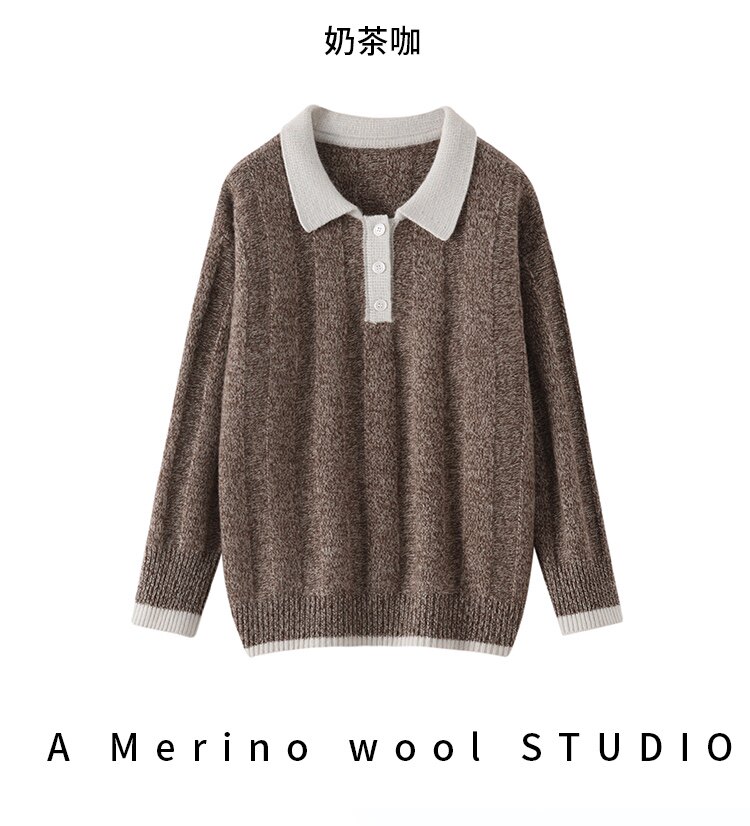 2025年秋季美洋同款胡桃木五针三股花纱羊毛衫，女装针织衫/毛衣，若菲羊绒