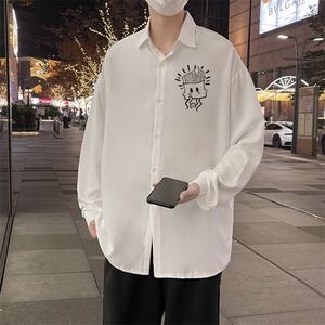 复古衬衫男宽松春秋休闲百搭外套潮男图片