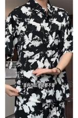 泼墨扎染短裤男短袖衬衫男套装男M-5XL大码TZ78715P50控98模特图，男装牛仔裤，星座226-1
