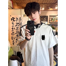 夏季美式高街重磅纯棉三条杠织带撞色男女短袖T恤ZD581-特P30，男装T恤，电商A486