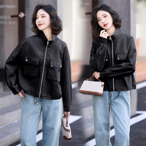 小皮衣外套女春秋2024新款港风小个子短款美式复古休闲PU机车夹克图片