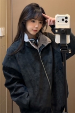秋冬男士美式高街冬季重磅座山雕貂毛pu皮棉衣男女加厚外套，男装皮衣，电商B319