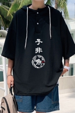 LD54070-P45连帽短袖t恤男大码胖子带帽五分袖中袖，男装T恤，电商A040