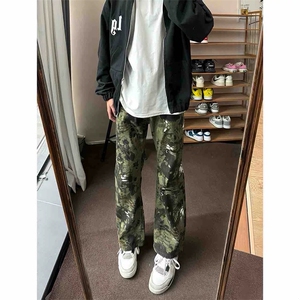 网图有货 迷彩蛇纹提花微喇牛仔裤男宽松直筒裤 A280-P45图片
