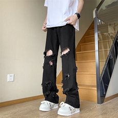 美式街头破洞牛仔裤男春秋欧美高街vibe风长裤子N0763-P38，男装牛仔裤，星座308B-2