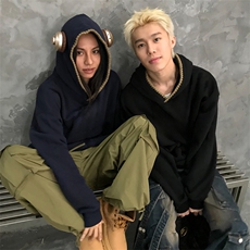 抖音得物高品质二开25秋冬美式重磅宽松纯色连帽贝壳刺绣卫衣W63，男装卫衣，电商A486-1