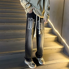 麻绳印花牛仔裤直筒B342-NK7003-P55，男装牛仔裤，电商B342