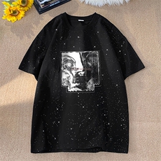 可48小时发货支持抖音得物来样二开美式满天星亮片短袖T恤MTX657，男装T恤，电商A486-1