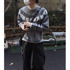 日系简约新款时尚潮流文艺高质量费尔岛提花毛衣513AMY2640P52，男装针织衫/毛衣，星座513A