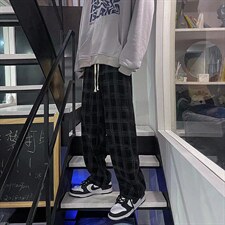 格子裤子男春秋潮流ins直筒阔腿裤港风情侣宽松垂感休闲MK62-P33，男装休闲裤，星座1008