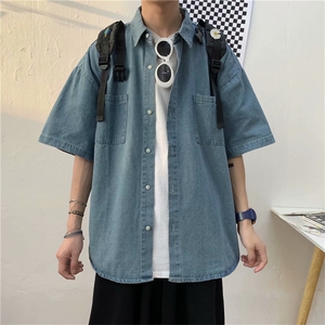 短袖衬衫男夏季复古潮流宽松衬衣帅气休闲港风百搭上衣cs050-p40图片