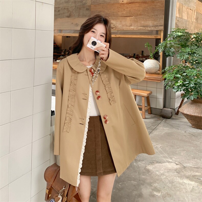 卡其色娃娃领风衣外套女2025秋季新款设计感小众减龄宽松休闲上衣,女装短外套,2C230