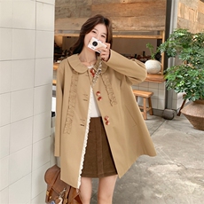 卡其色娃娃领风衣外套女2025秋季新款设计感小众减龄宽松休闲上衣，女装短外套，2C230
