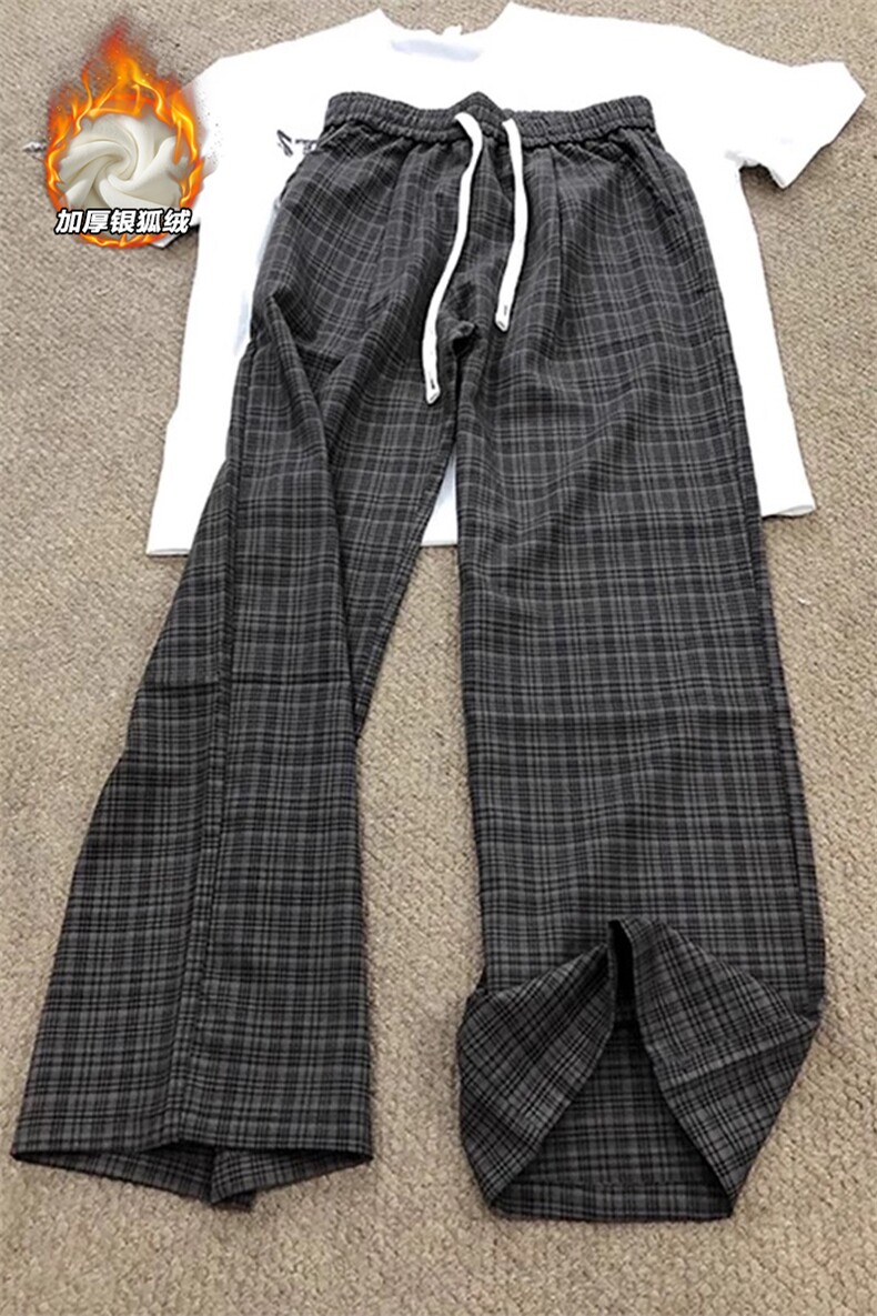 网图慎用中性风保暖银狐绒宽松格子休闲裤K5714J加绒-特P45控88,男装棉衣,电商A001-1