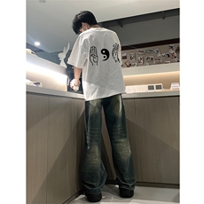 已做版权风八卦手重磅圆领新中式宽松休闲短袖t恤T69-P28，男装T恤，星座205-5
