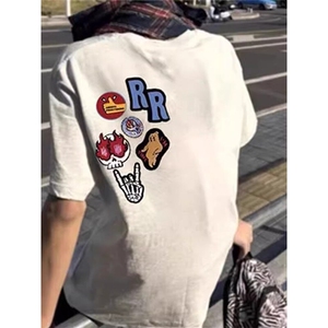 万针全刺绣工艺 高品质260克纯棉双纱美式宽松百搭短袖T恤 特P33图片