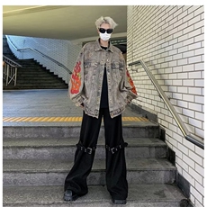美式复古火焰刺绣牛仔外套男春秋季新款潮牌帅工装夹克W5283-P60，男装工装外套，星座412