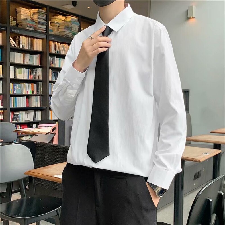 送领带白色长袖衬衫男情侣韩版港风学生班服学院风衬衣CS10-p30,男装衬衫,星座1008-1