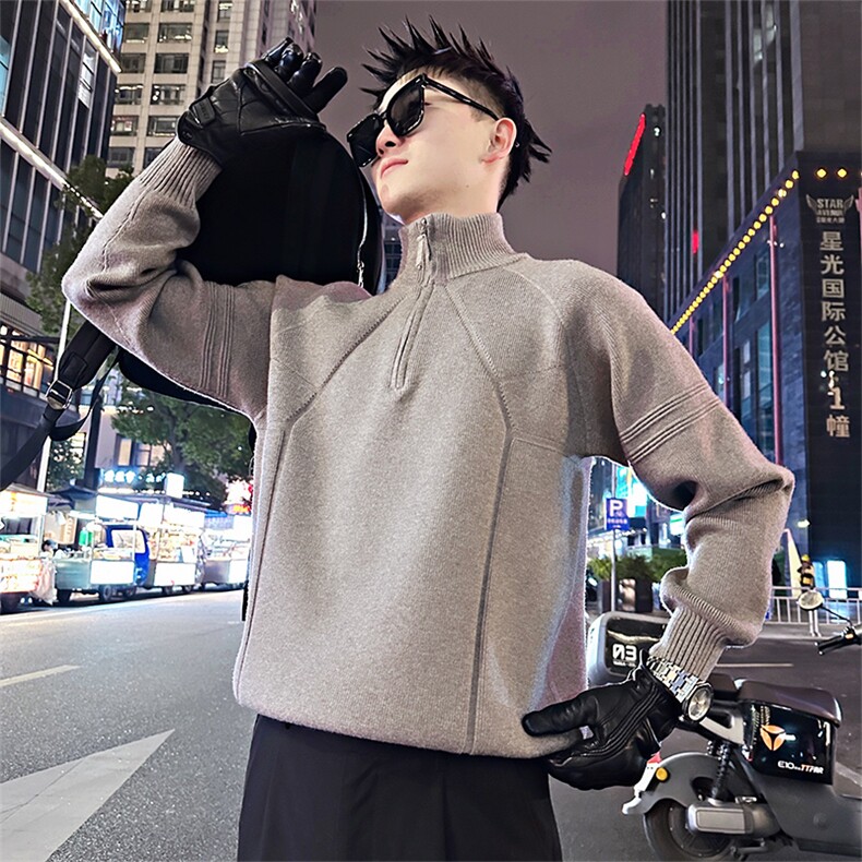 LV298/P88控118冬季半高领拉链设计感肩边走线针织毛衣男黑首1,男装针织衫/毛衣,星座305B