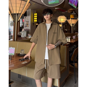 休闲运动套装 5XT3028-TP4068 冰丝凉感休闲套装短袖衬衫中裤,男装休闲套装,电商A102