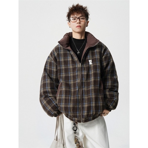 706-LK0596-P118 现货 冬季男装双面穿格纹立领棉服情侣棉衣外套图片